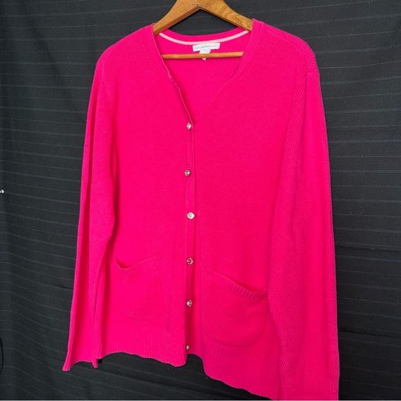 Isaac Mizrahi Live Pink Rib Knit Jewel Button Cardigan Sweater Long Sleeve XL - Picture 2 of 10